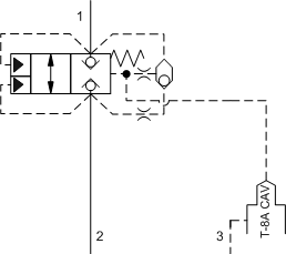 Vent-to-open, spring-biased closed, unbalanced poppet logic element with pilot source from port 1 or 2 and integral T-8A control cavity