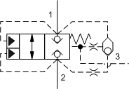 Vent-to-open, spring-biased closed, unbalanced poppet logic element with pilot source from port 1 or 2